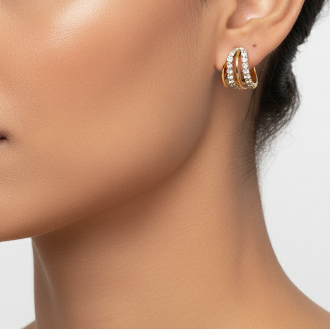 Luxe Double-Band 18k Gold Plated Zirconia Earrings