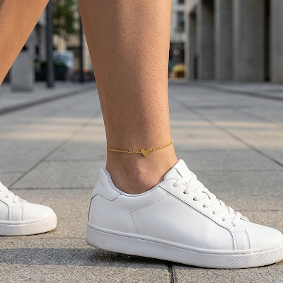 Golden Heart Charm Anklet