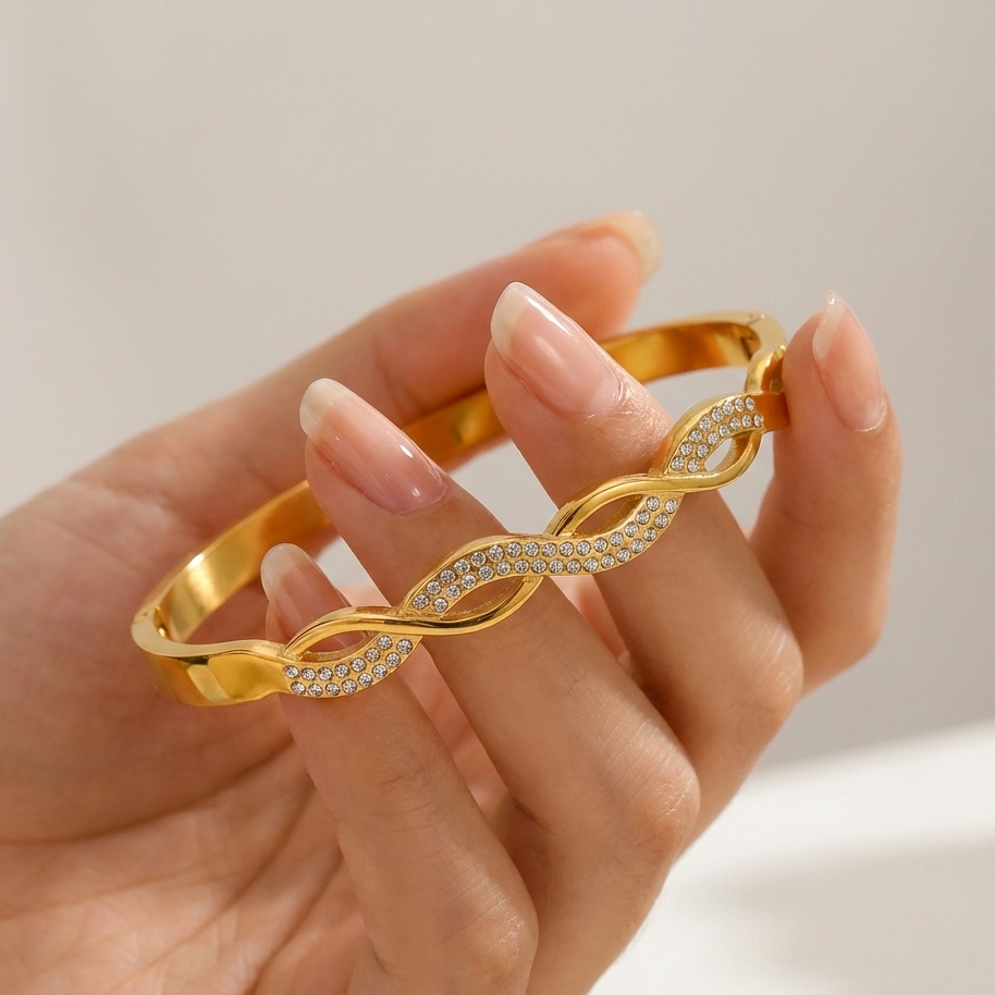 18K Gold Plated Infinity Crystal Kada