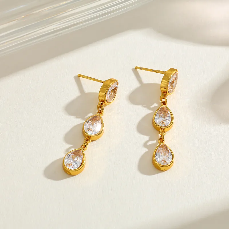 Nova Triple Teardrop Gold Plated Earrings