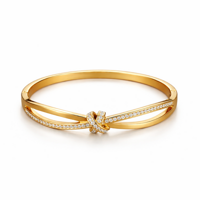 18K Gold Plated Intertwined Crystal Kada