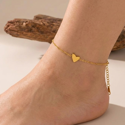 Golden Heart Charm Anklet