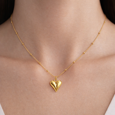 Gold plated Puffed Heart Necklace