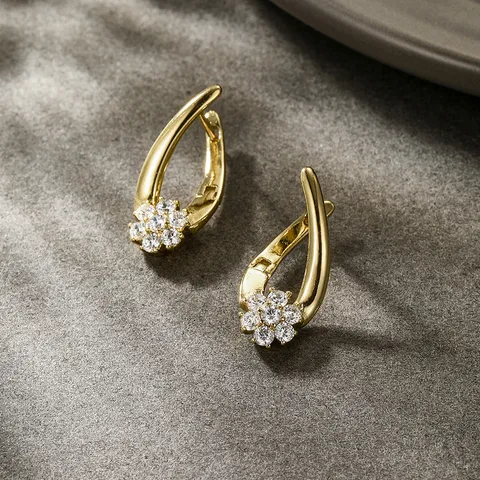 Floral Sparkle Gold Hoop Earrings