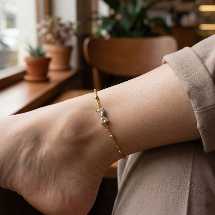 Twin Crystal Accent Anklet – 18K Gold Plated