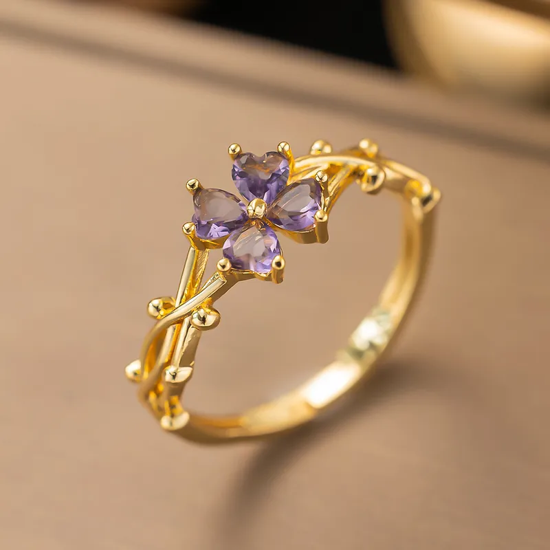 Lavender Bloom 18K Gold Plated Adjustable Ring