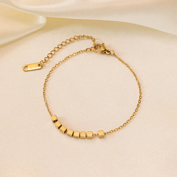 Golden Cube Bead Anklet