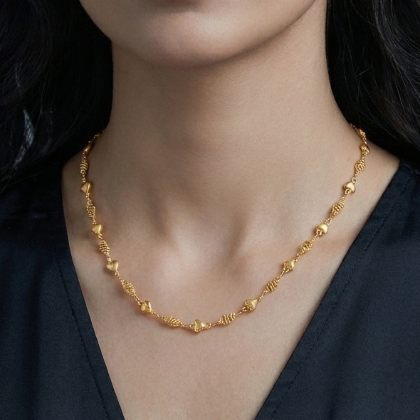 Gold Plated Heart  and Weave Chain Necklace