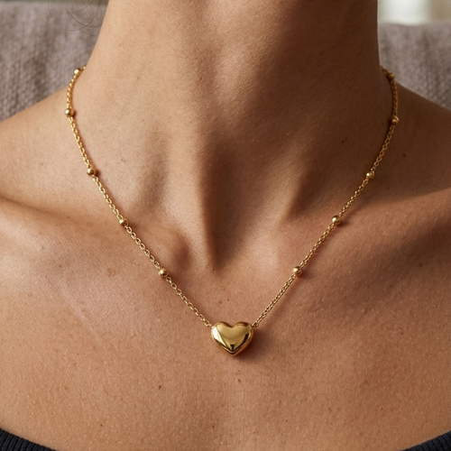 Solid Heart Beaded Necklace – 18K Gold Plated | Eira Collections