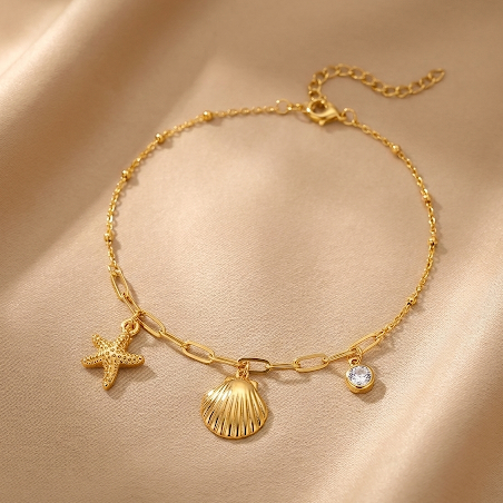 Starfish & Shell Charm Anklet