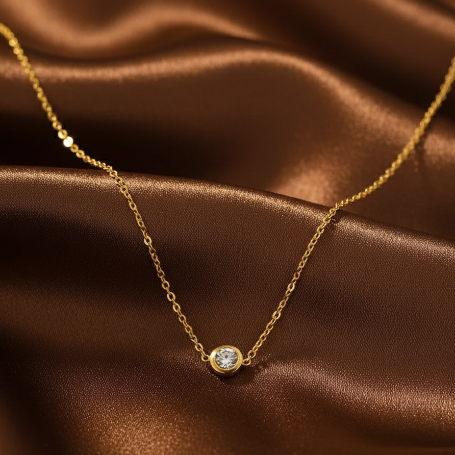 Bezel Solitaire Gold Plated Necklace