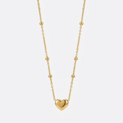 Solid Heart Beaded Necklace – 18K Gold Plated | Eira Collections