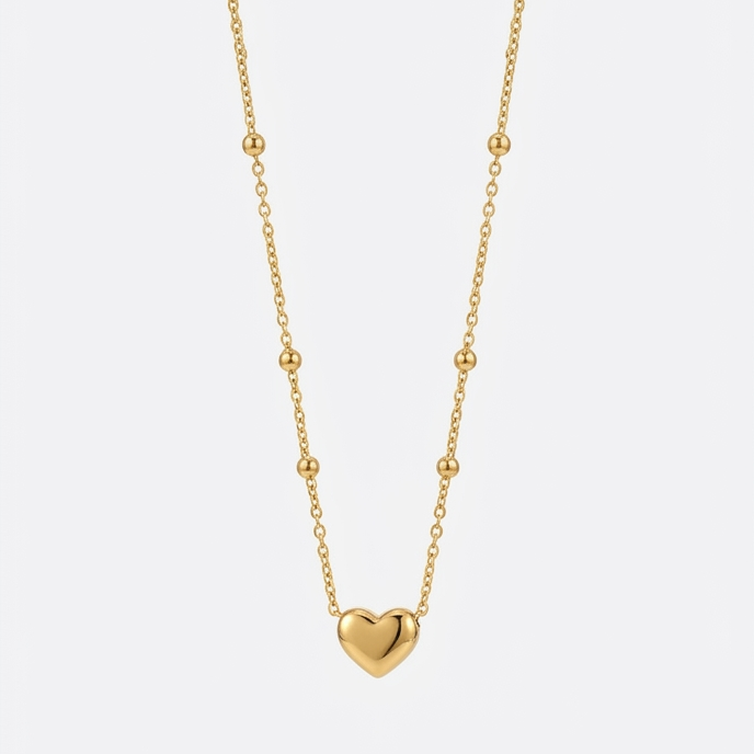 Solid Heart Beaded Necklace – 18K Gold Plated | Eira Collections