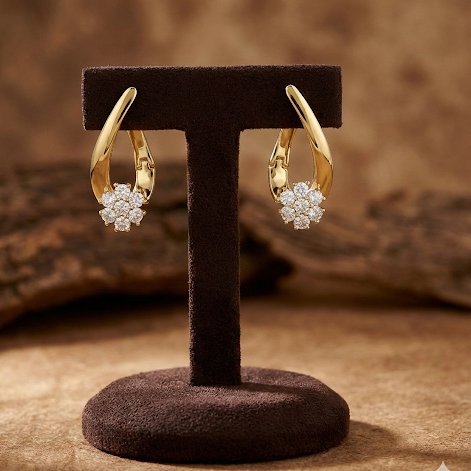 Floral Sparkle Gold Hoop Earrings