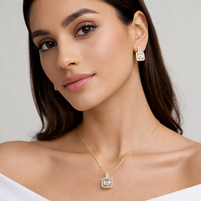 Radiant Halo Pendant Set