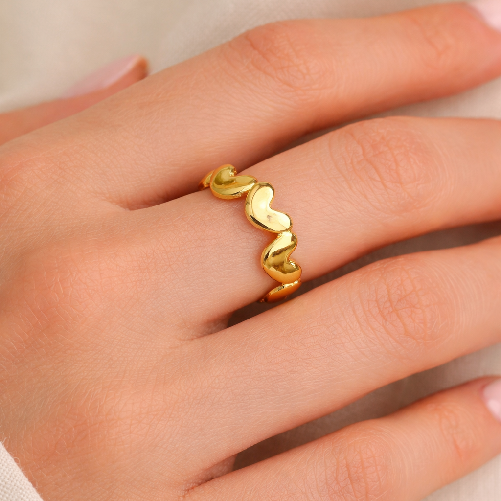 Golden Hearts 18K Gold Plated Adjustable Ring