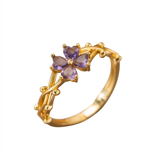 Lavender Bloom 18K Gold Plated Adjustable Ring