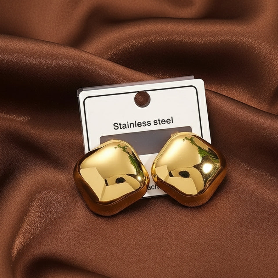 Golden Square Stud Earrings