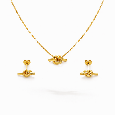 Minimal Love Knot Gold Necklace and Studs set