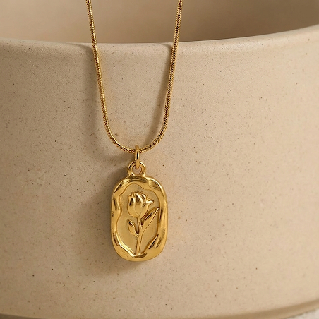 Rose Motif Gold Medallion Necklace