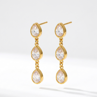 Nova Triple Teardrop Gold Plated Earrings | Eira Collections