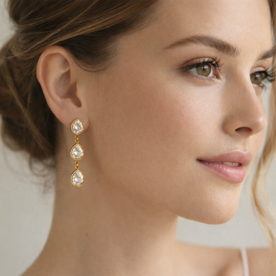 Nova Triple Teardrop Gold Plated Earrings | Eira Collections