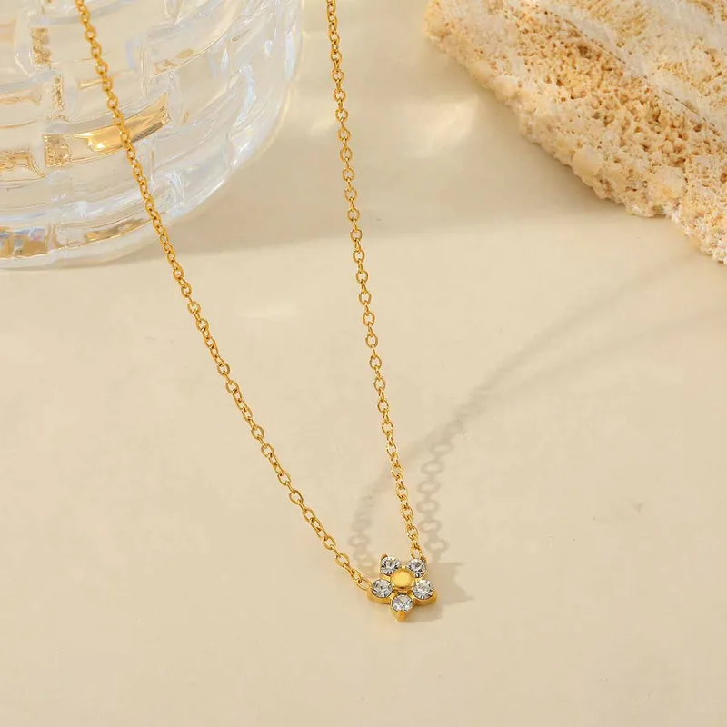 Golden Flower Crystal Pendant Necklace