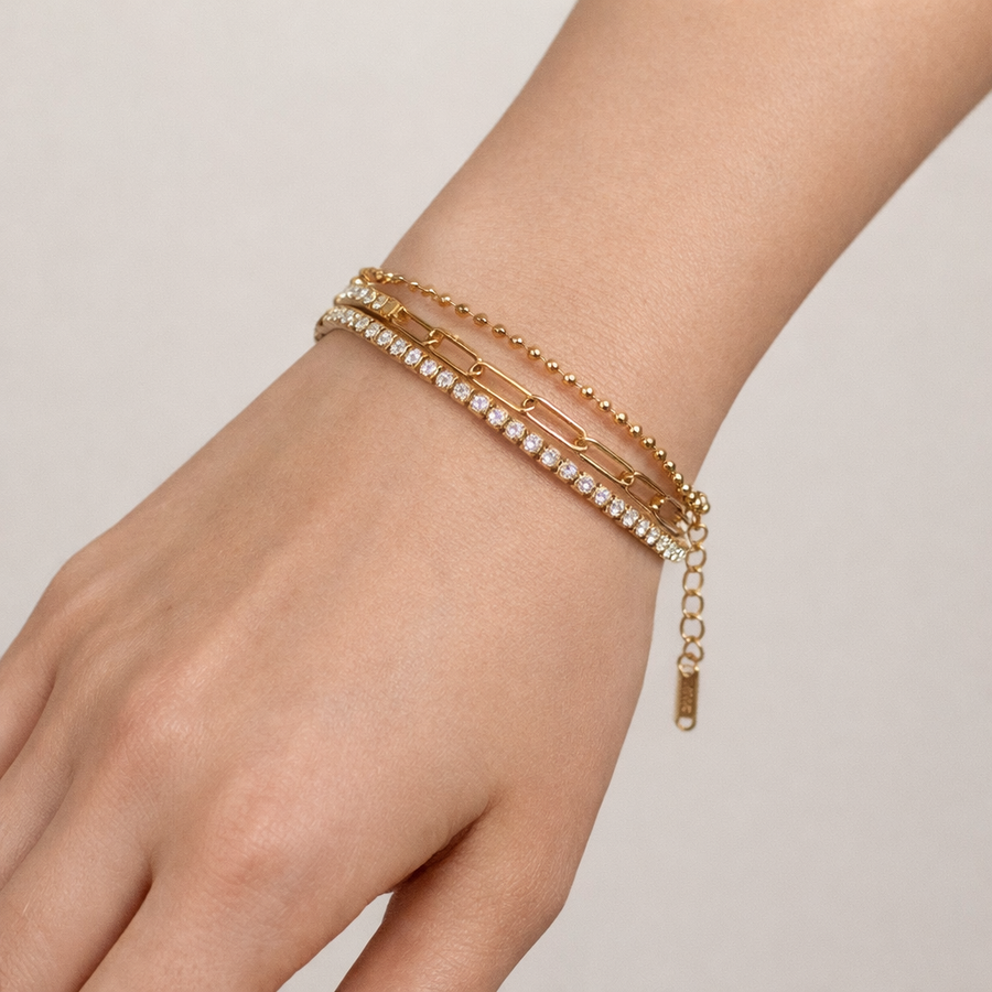 18K Gold Plated Layered Tennis Chain Bracelet