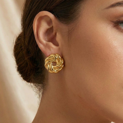 Chunky Woven Knot Stud Earrings – 18K Gold Plated | Eira Collections