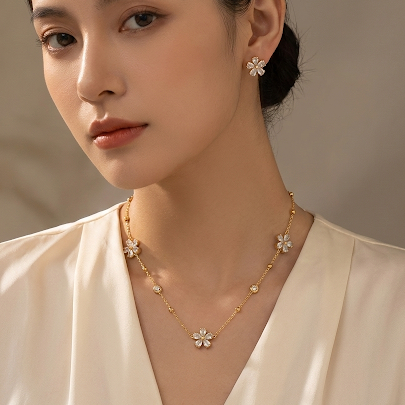 Sparkling Gold & Crystal Flower Jewelry Set