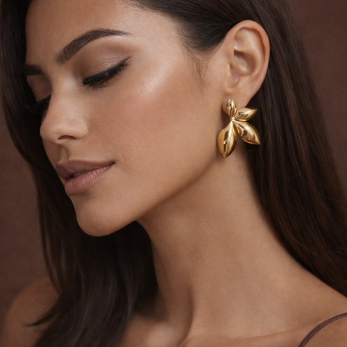 Blossom Arc Half Flower Stud Earrings – 18K Gold Plated | Eira Collections
