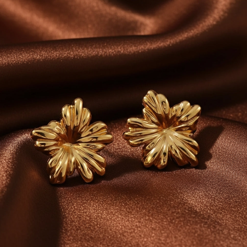 Sculpted Gold Flower Earrings