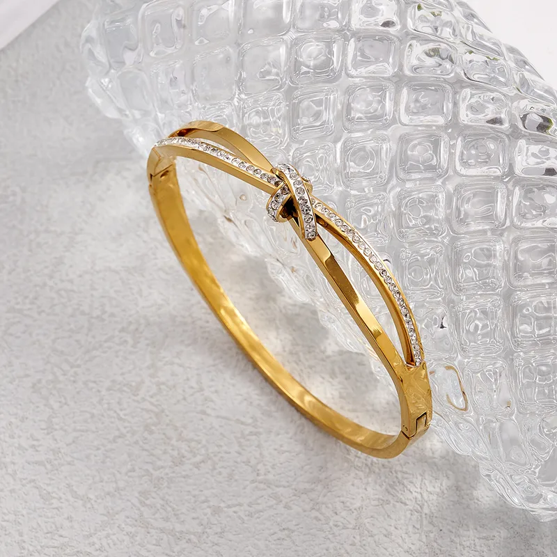 18K Gold Plated Intertwined Crystal Kada