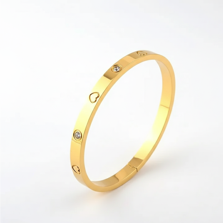 Elegant Heart Crystal  Gold Plated Kada