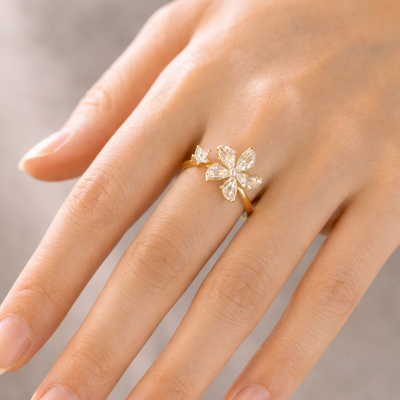 Rotatable Floral Goldplated Ring