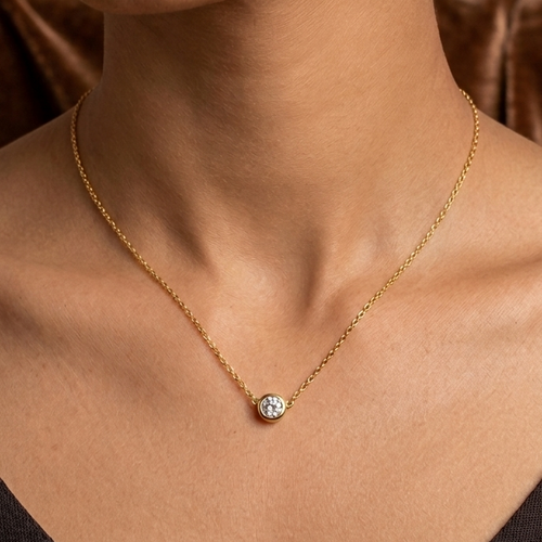 Bezel Solitaire Gold Plated Pendant Necklace | Eira Collections