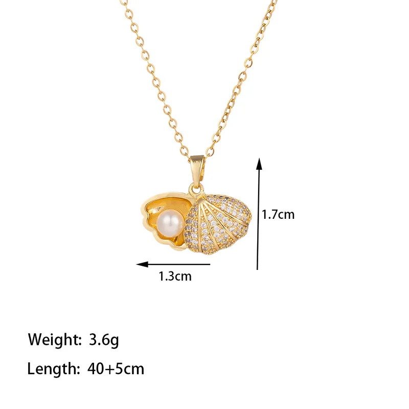 Gold Plated Pave Shell & Pearl Pendant Necklace