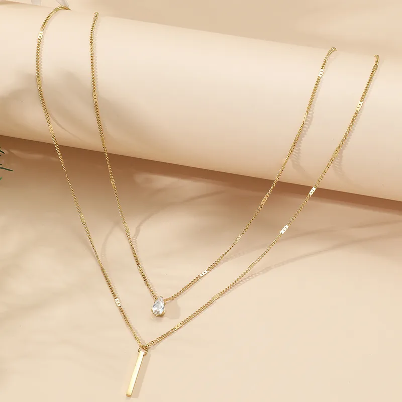 Gold Plated Teardrop and Bar Layer Necklace