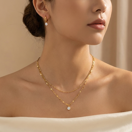 Golden Spark Double-Layer Necklace with Mini Hoops