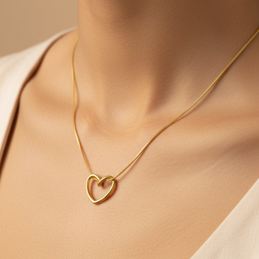 Gold Plated Hollow Heart Pendant Necklace