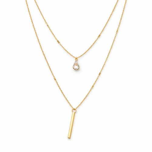 Gold Plated Teardrop & Bar Layered Necklace | Eira Collections
