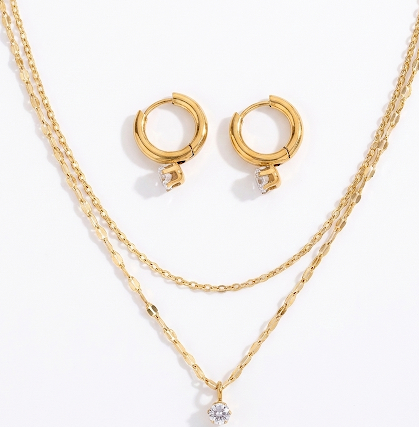Golden Spark Double-Layer Necklace with Mini Hoops