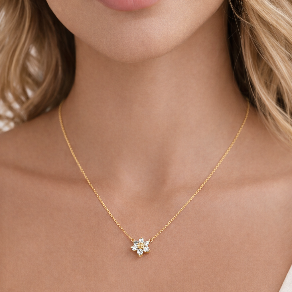 Golden Flower Crystal Pendant Necklace