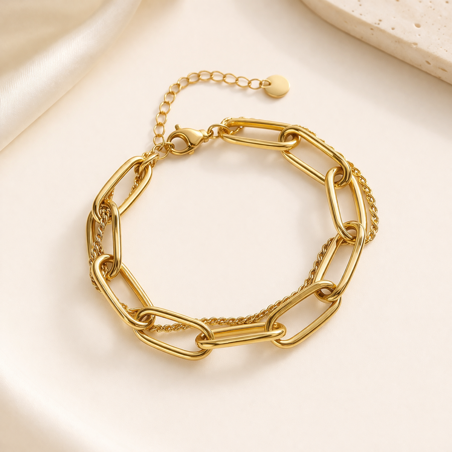 Elegant 18K Gold Plated Dual-Link Chain Bracelet