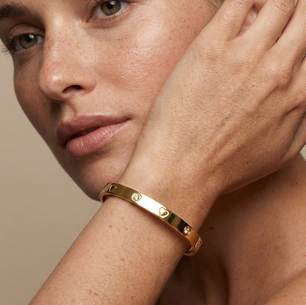 Elegant Heart Crystal  Gold Plated Kada