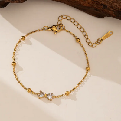 Twin Crystal Accent Anklet – 18K Gold Plated