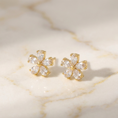 Sparkling Gold & Crystal Flower Jewelry Set