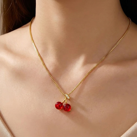 Cherry Charm Necklace – 18K Gold Plated Anti-Tarnish | Eira Collections