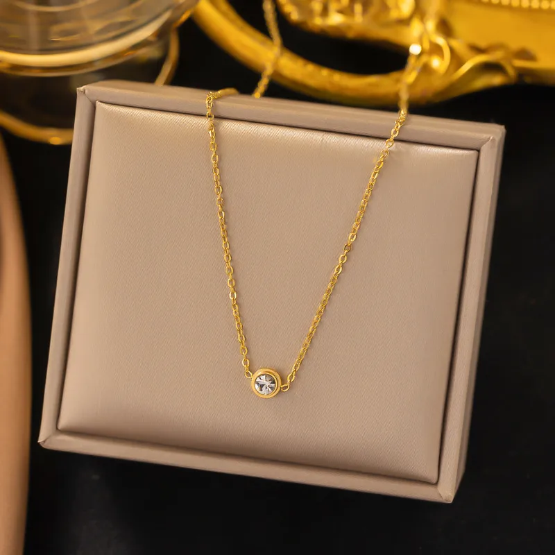 Bezel Solitaire Gold Plated Necklace