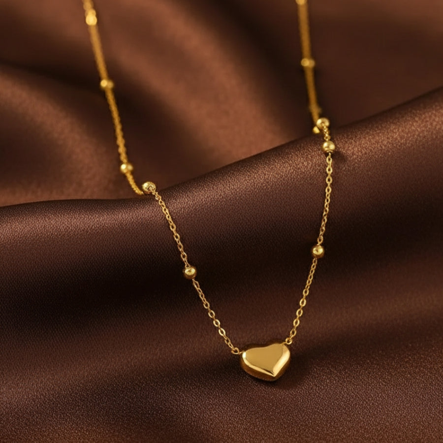 Solid Heart Beaded Necklace – 18K Gold Plated | Eira Collections